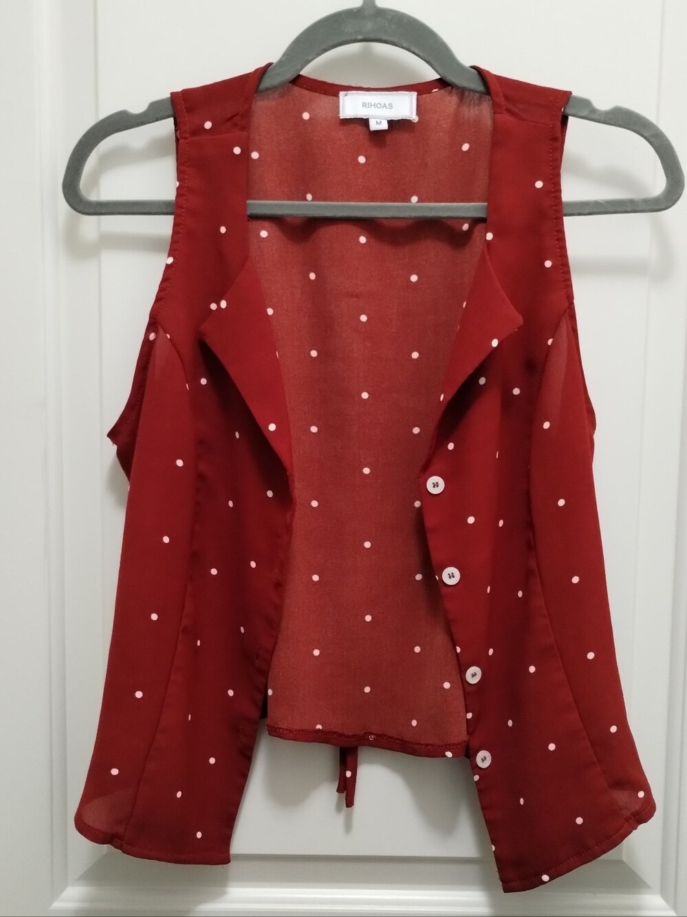 Red Polka Dot Sleeveless Button Vest